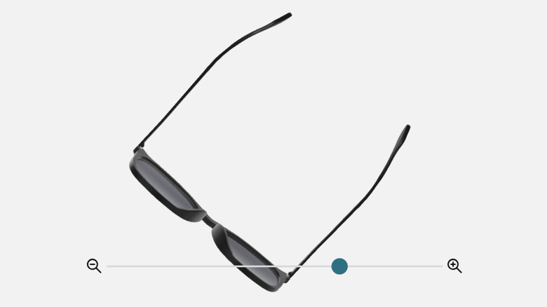 A screenshot of Amazon's View in 3D feature showing a pair of black sunglasses