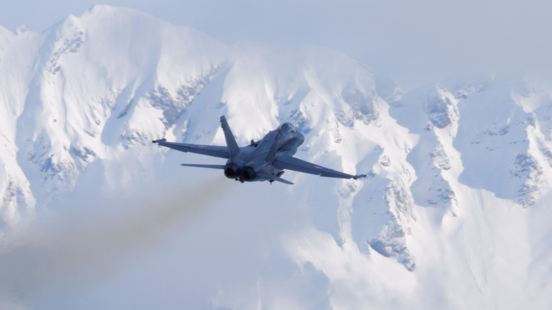 The Boeing F-18 Hornet taking off