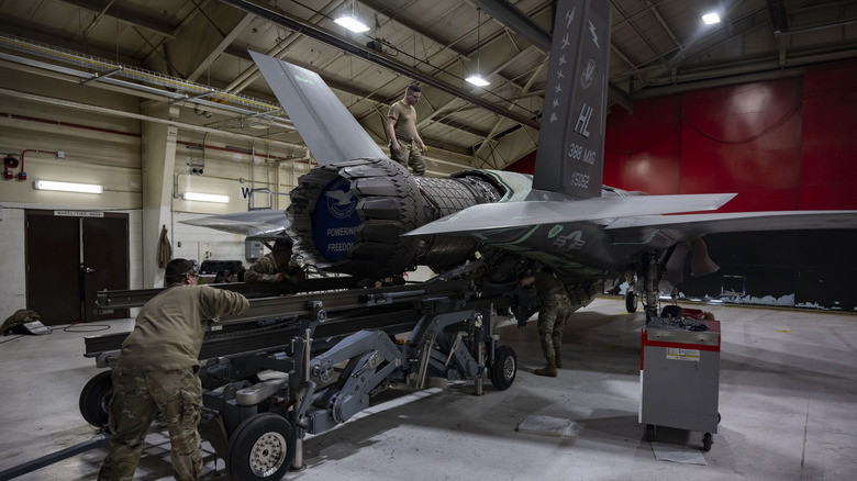 Disassembly of F-35 engine block.