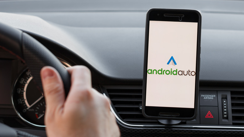 Android Auto smartphone on dashboard