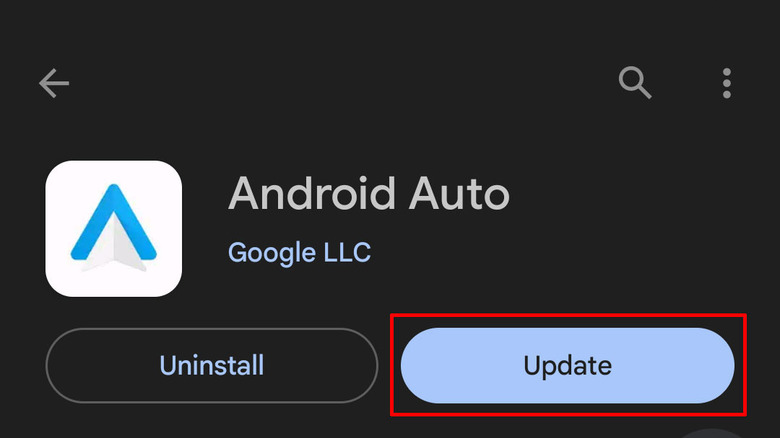 Android Auto app update screenshot in dark mode
