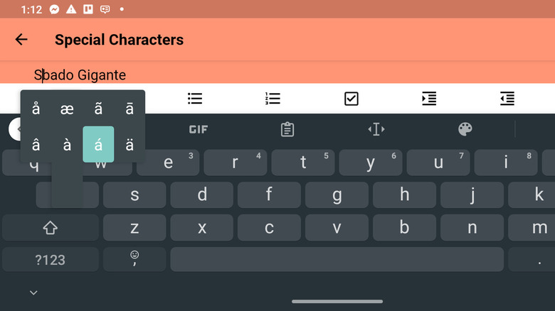 Inserting special characters from popup