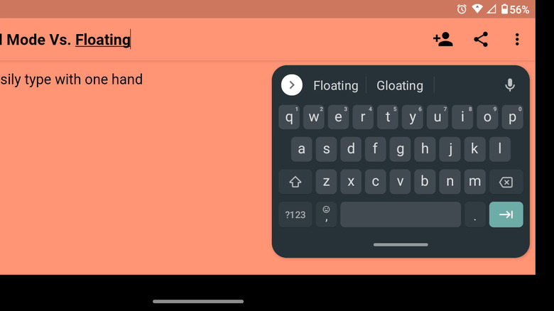 Floating keyboard used in landscape mode