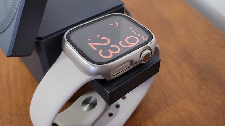 An Apple Watch charging on Anker's Cube