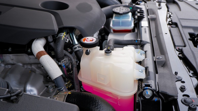 coolant reservoir with pink fluid