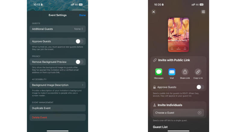 Event settings to add and manage guests in the Apple Invites app