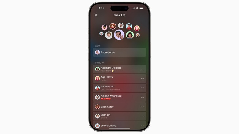 Apple Invites app showing the guest list on an iPhone