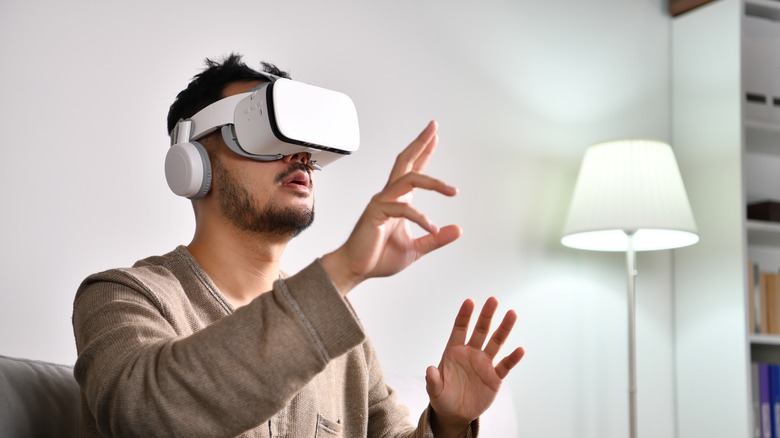 User wearing a VR headset 