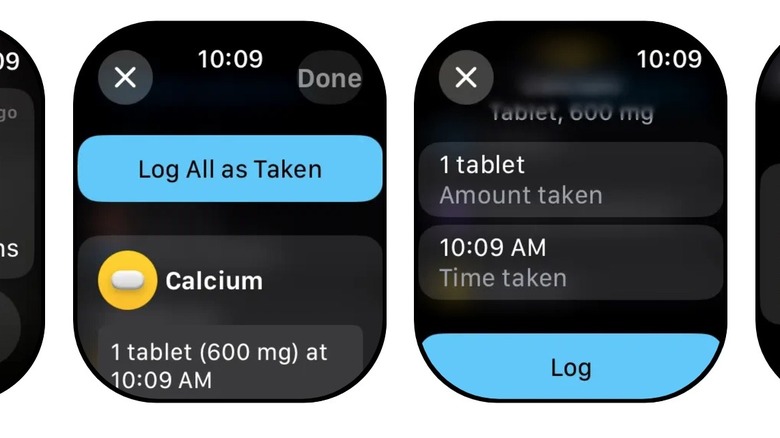 Medication tracking screen on Apple Watch