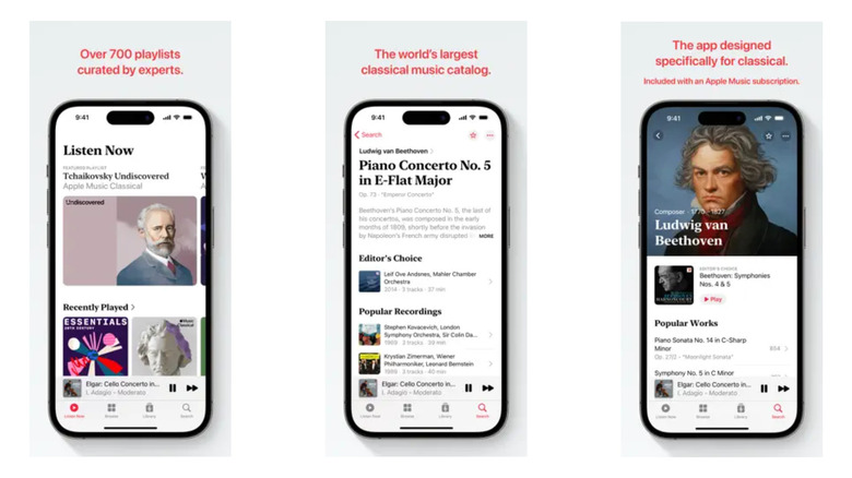 A collage of Apple Music Classical screenshots