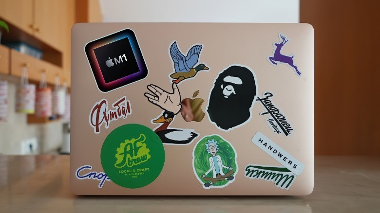MacBook Air with stickers