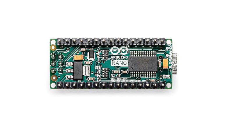 arduino nano board on white background