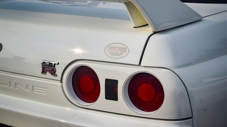 Back of white Nissan Skyline GT-R