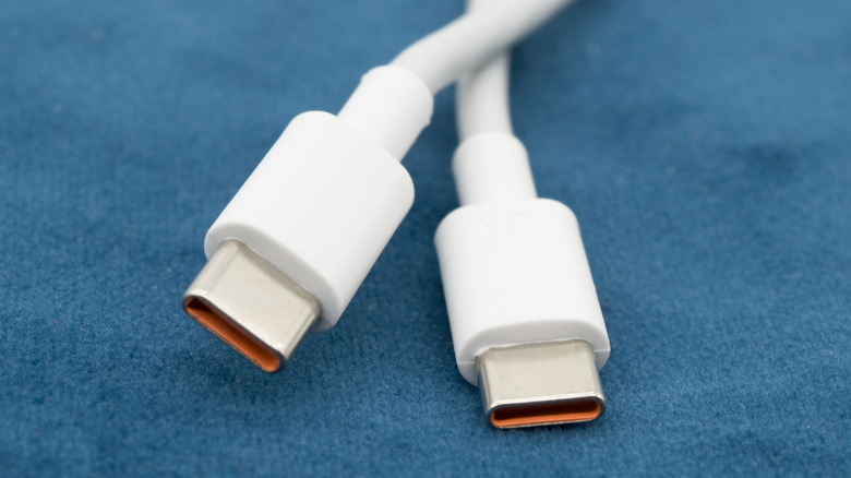 Both ends of a USB Type-C to USB Type-C cable