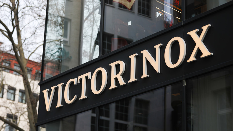 letters reading Victorinox above building doorway