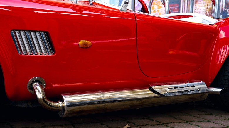 Vintage car exhaust pipe closeup