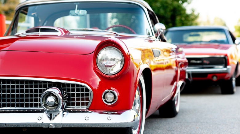 Vintage cars on display.