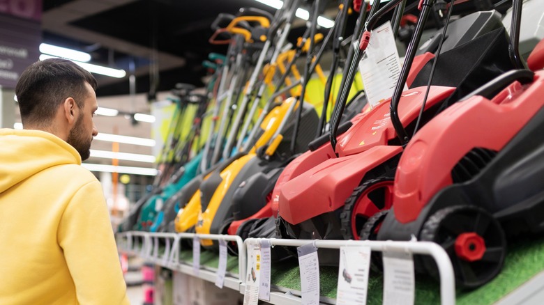 hardware store lawn mower display