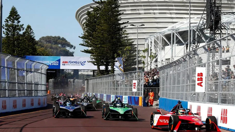 Formula E Race cars in a track