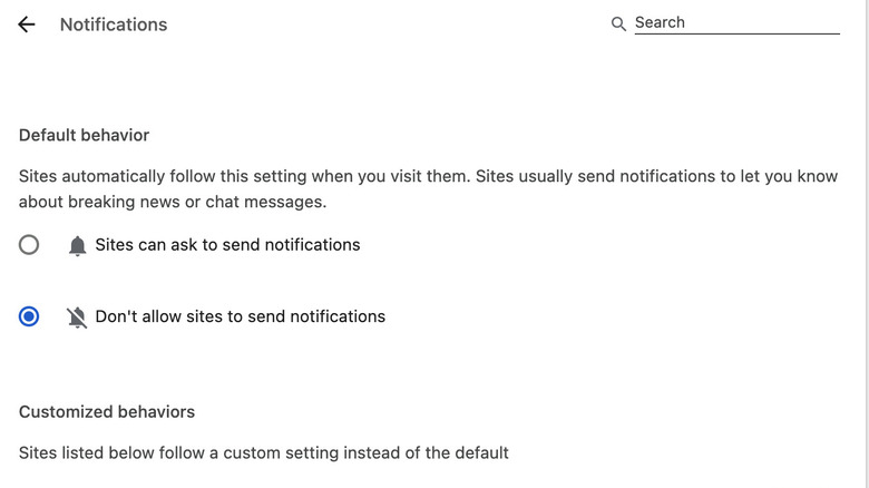 Google Chrome settings notifications