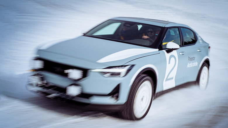 Polestar 2 Rally Car Speeding Past Camera