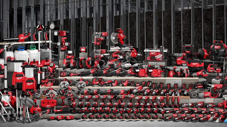 The Milwaukee M18 tools in warehouse