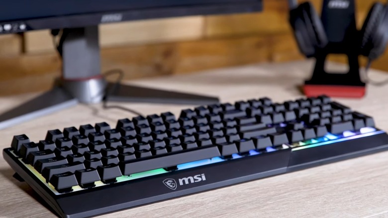 An MSI Vigor GK30 keyboard on a desk.