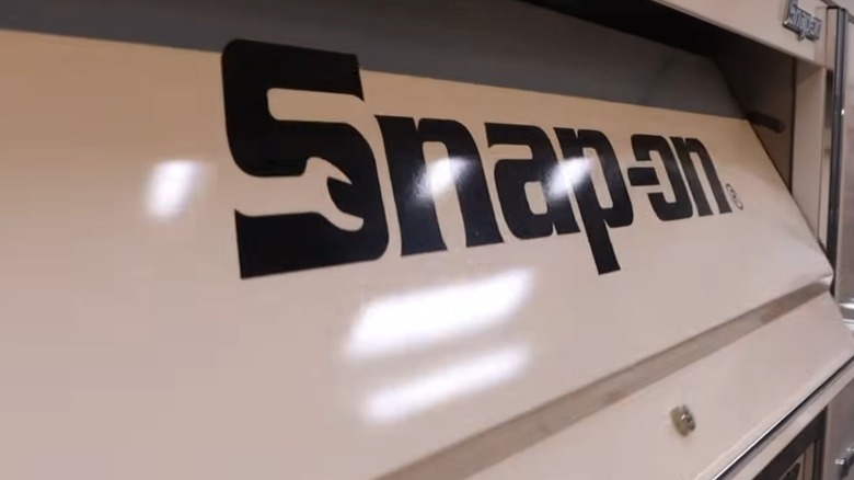 the snap-on logo on a tool box hutch