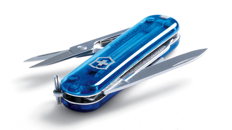 Blue Swiss Army Knife on white background