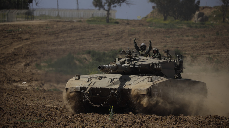 Israel tank with trophy countermeasure system