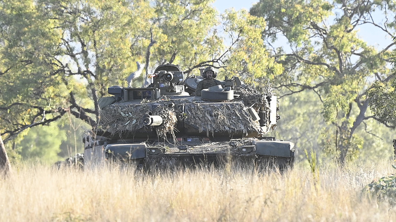 M1 Abrams moving through forest