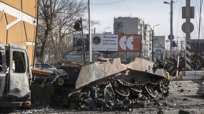 Tank wrecked in city