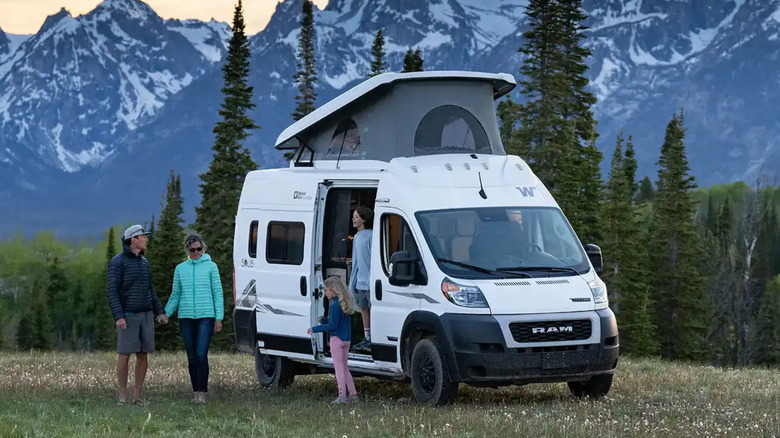 Family with campervan