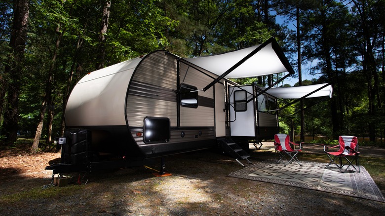 Parked RV trailer