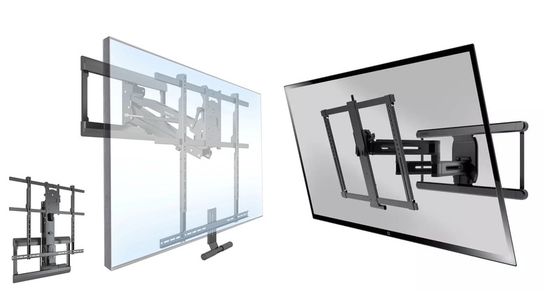 Split Image Mount-It Pull Down And Sanus Full Motion 4D Mounts On White Background