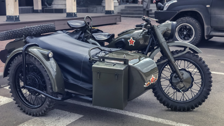 Ural motorcycle with Soviet era symbols