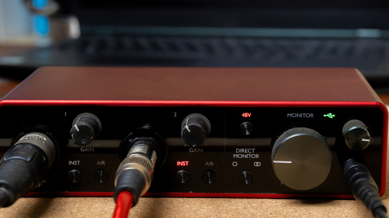 Scarlett Focusrite audio interface on desk