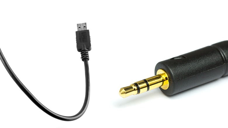 A USB cable and 3.5mm headphone jack