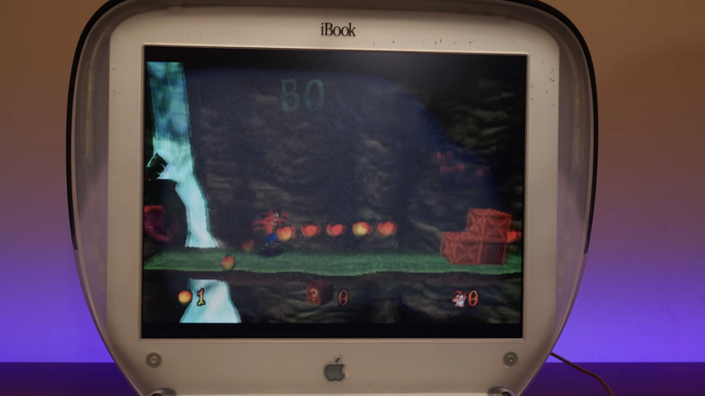 Crash Bandicoot running on a clamshell iBook Mac via VGS