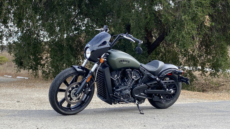 2024 Indian Scout Rogue parked front 3/4