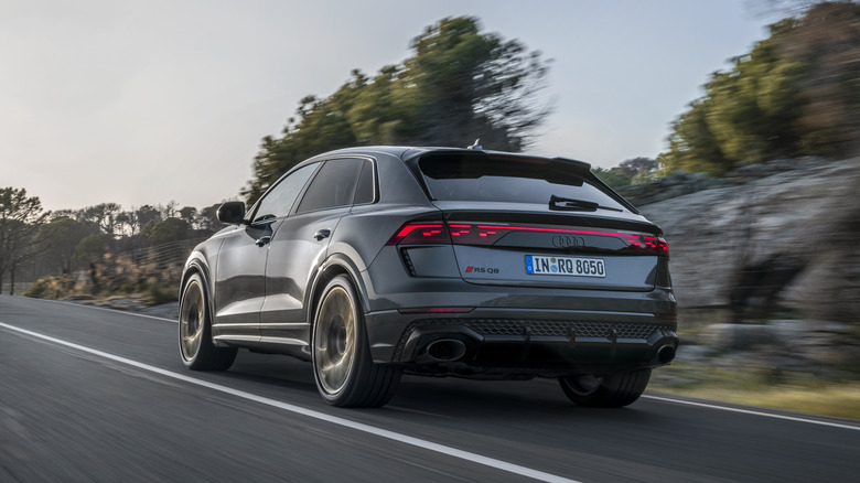 Gray Audi RS Q8 passenger side view