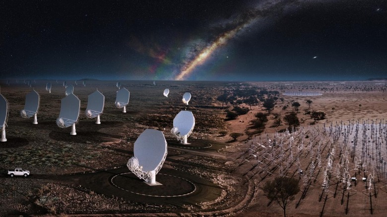 The SKA radio telescope array at night