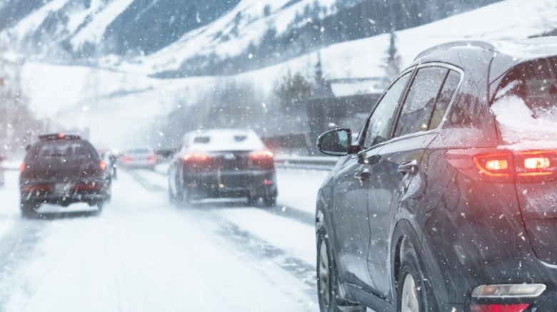 Cars driving in snowstorm