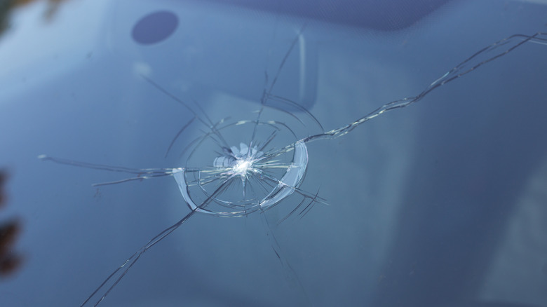 Large crack going across car windshield