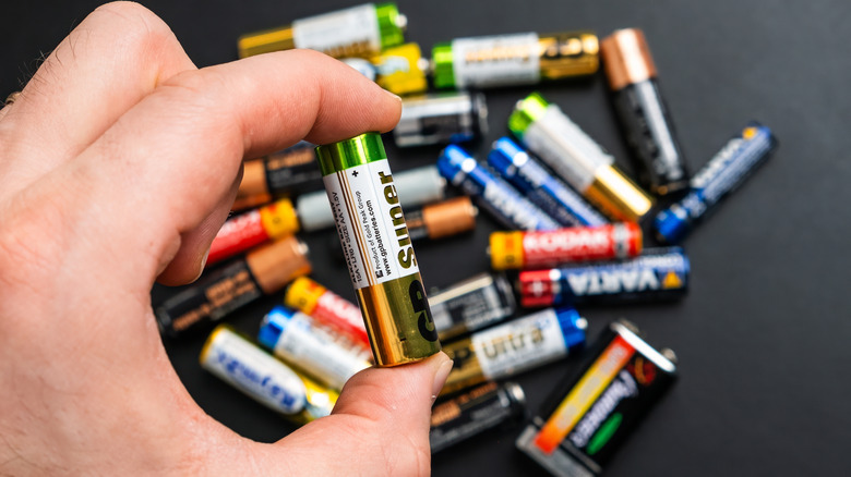 A person holding a AA battery