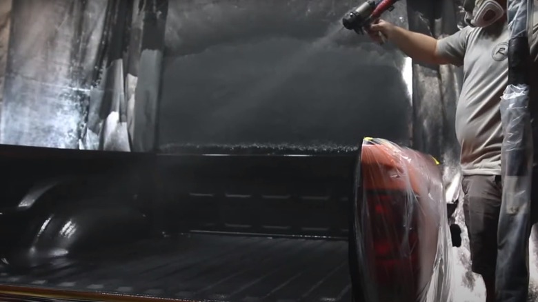 A Professional Spraying On Truck Bed Liner