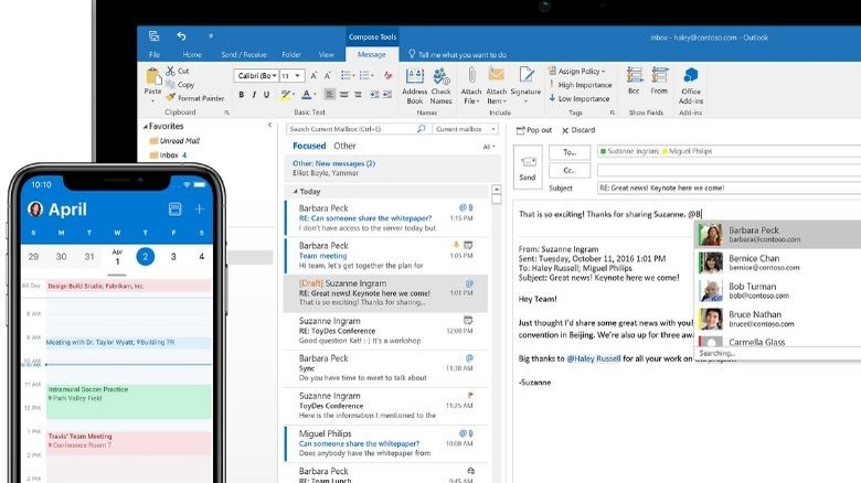 mobile and web versions of Microsoft Outlook