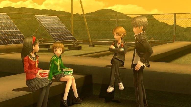 Characters sitting and talking in Persona 4 Golden