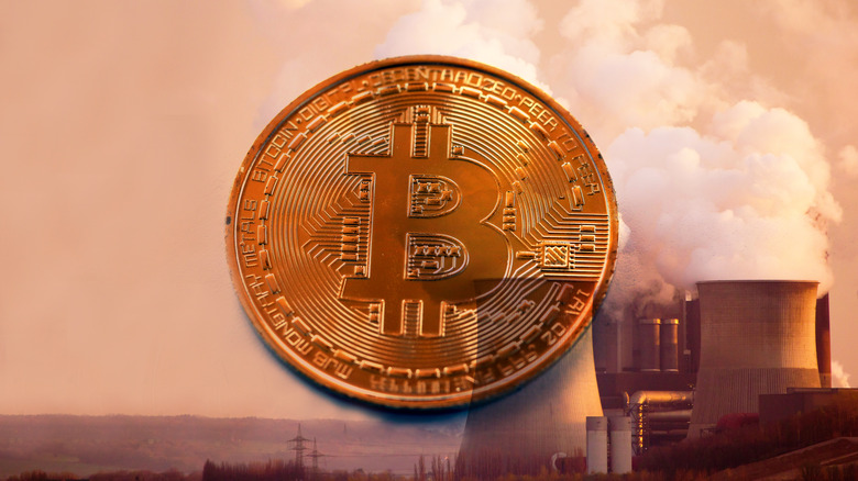 Artistic representation of Bitcoin and its pollution risks