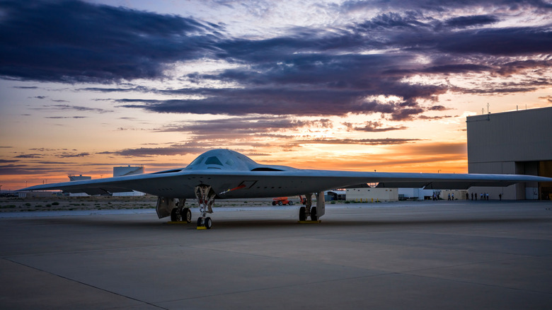 The The B-21 Raider during a ground test.